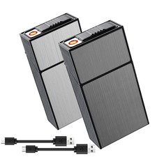 2 Pack Cigarette Case with USB Rechargeable Lighter 100s King Size 100mm