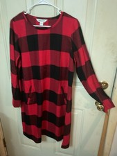 Coldwater Creek Red/Black Buffalo Checkered Plaid “Dakota Day Dress” Size S, 6-8