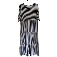 SHEIN Curve Navy Blue White Striped Modest Tiered Maxi Dress Womens Plus 3XL