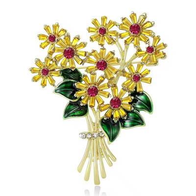 Crystal Rhinestone Flower Bouquet Brooch Pin  Vintage Spring Summer Jewelry Gift