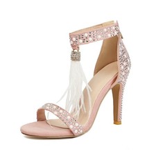 Women's Rhinestone Plearls Stiletto Heel Pumps Strappy Open Toe Summer Sandals