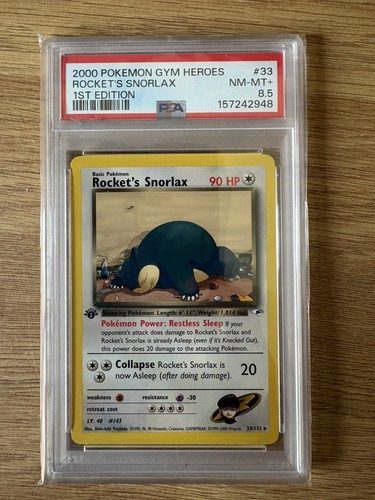 Rocket's Snorlax (1st Edition) graded PSA 8.5 for sale on eBay