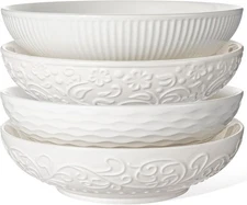Pasta Bowls 32oz, Ceramic Large Salad Bowls 8 inch, White Embossed Soup Bowl ...