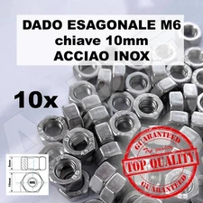 HEXAGONAL NUTS M6 STAINLESS STEEL A2 (10mm key)