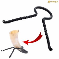 Hand Forged Twisted Iron Viking Drinking Horn Stand for Ale Beer Cup Rack Holder