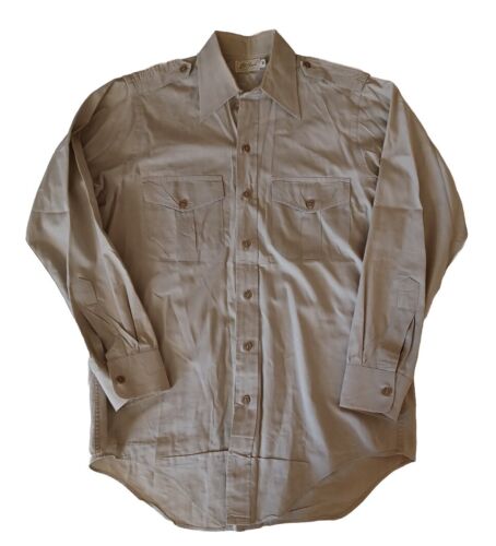 Vtg L.L. Bean Shirt Mens Size 15 Long Sleeve Safari Pockets Beige Regular Medium - Picture 1 of 8