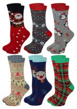 6 Pairs Woman's Novelty Christmas Colorful Assortment Crew Socks 4-10