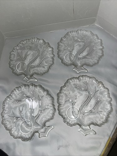 Orchard Crystal Snack Plate Tree of Life Frosted Cut Glass Vintage 1950s  4