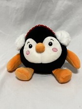 Walmart 5.5  Plush Penguin Black White  Red Holiday Ear Muffs Stuffed Animal