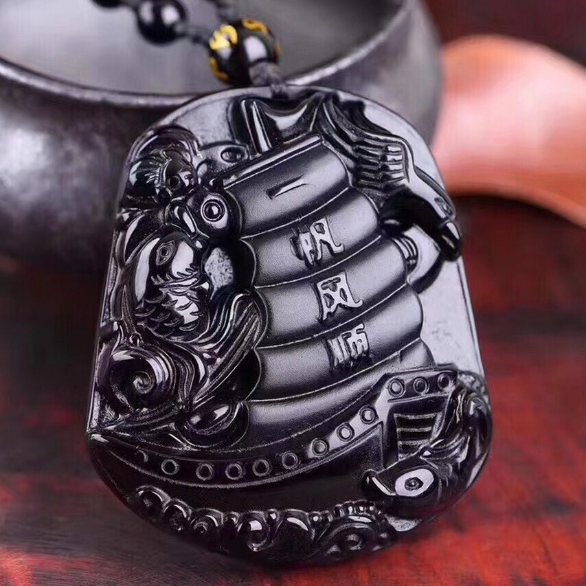 Black obsidian Smooth sailing necklace Amulet pendant adjustable Reiki Healing