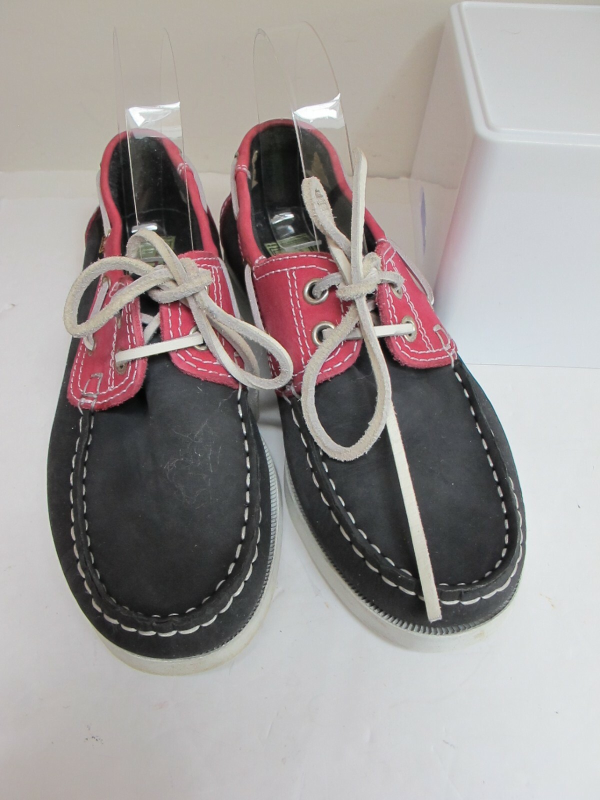 TIMBY Deck Shoes Dark Grey / Pink Leather Lace Up Size 3 eBay