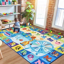 Kids Playroom Rug 4x6 Blue Rugs for Boys Girls Bedroom Child Play Mat Educati...
