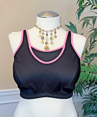 Glamorise Sport, 1066 ''No-Bounce Cami Bra'' Wirefree/Unlined Black/Pink US Sz 40H
