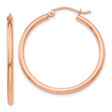 14k Rose Gold Polished 2mm Tube Hoop Earrings 1.64g L-30mm, W-2mm for Mom