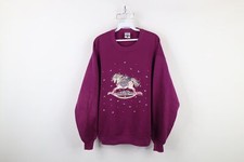 Vtg 90s Streetwear Womens Large Faded Heart Flower Rocking Horse Sweatshirt USA
