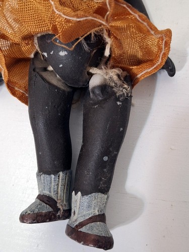 Vintage Japan Bisque 4.5" Doll w/Orange Skirt & Hair Bow - Picture 9 of 11