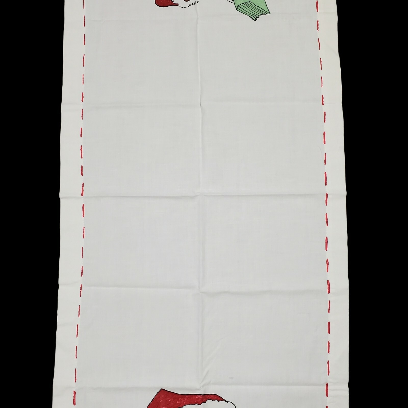 Vintage Santa Table Runner Christmas Hand Painted Dresser Scarf Holiday