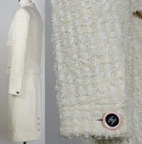 Tuta gonna giacca tweed bottoni cocco specchio CHANEL 95C taglia 36 cotone lana
