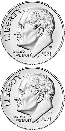 2021 P,D BU Roosevelt Dimes 2 Coin Set