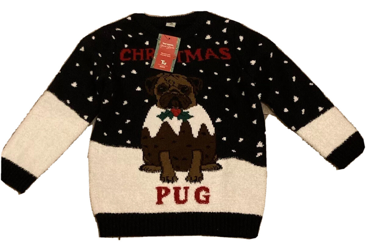 TU u0026#039;CHRISTMAS PUGu0026#039; DOG IN PUDDING XMAS FESTIVE JUMPER BNWT 6  YEARS GIFT NEW KIDS | eBay