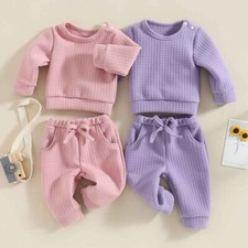 Newborn Baby Girls Boys Clothes Sweatsuit Set Tracksuit Tops Solid Pants Outfits
