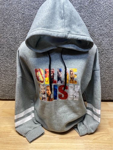 Fancy Qube Bille Eilish Womens Small Gray Hoodie Sweatshirt Soft Fleece Music