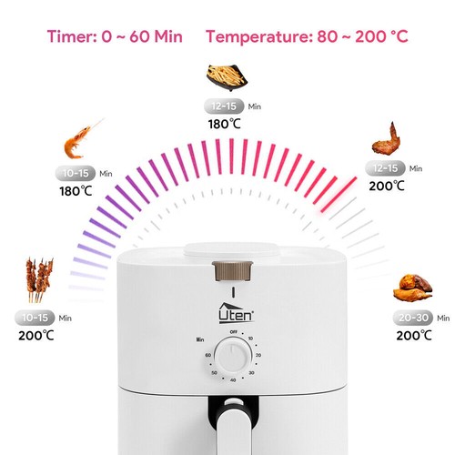 Uten New Air Fryer 4L Kitchen Oven 1500W Healthy Frying Cooker Low Fat Oil Free - Picture 4 of 12