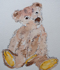 Aquarell Gemälde Steiff Bär Teddy von einem alten antiken Vintage handbemalt
