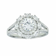 Sterling Silver CZ Stones Ladies Halo Ring w/ 6 mm 1.0 ct Round Cut Center CZ
