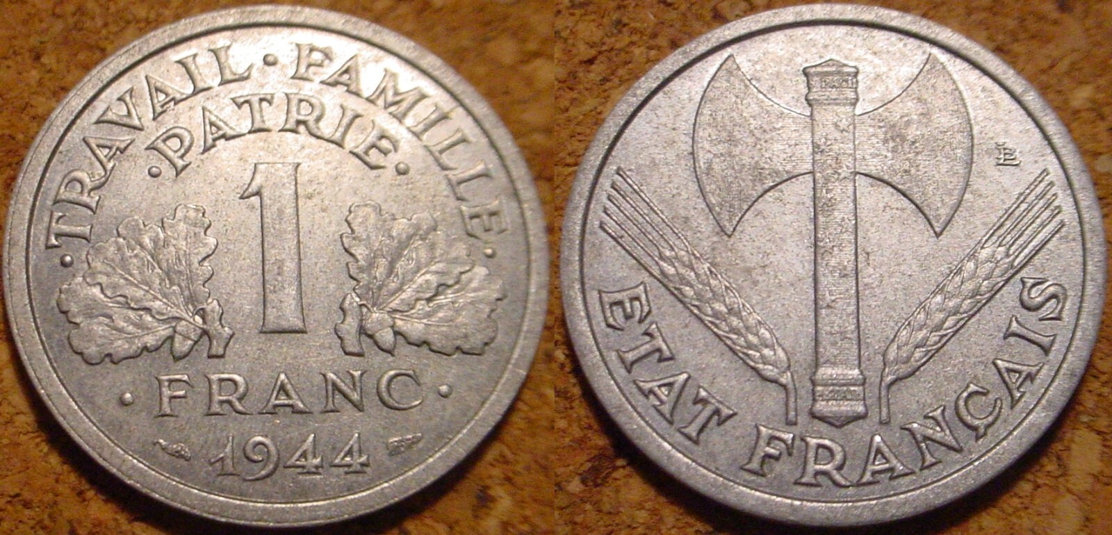 NICE GRADE 1944 1 FRANC VICHY FRANCE WWII GERMAN PUPPET STATE eBay