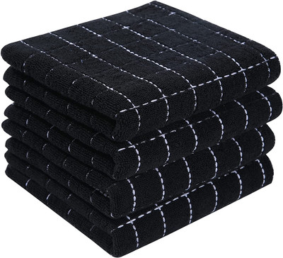 100% Cotton Terry Kitchen Towels(Black, 13 X 28 Inches), Checkered Designed, Sof