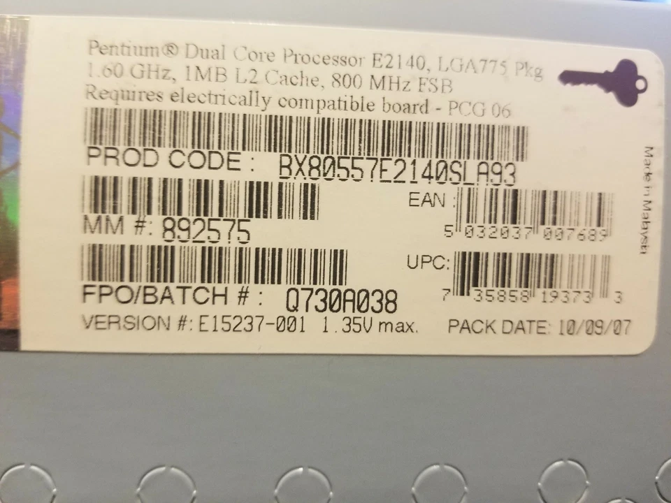 Intel Pentium Dual-Core Processor E2140 LGA775 1.6 GHz 1M 800 FSB BX80557E2140 - Image 3 of 4