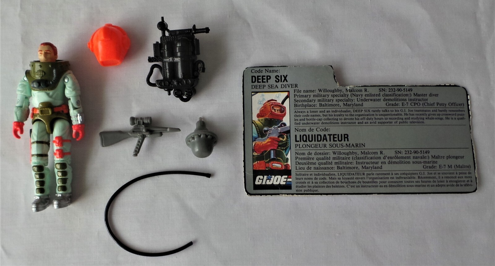 1989 GI JOE DEEP SIX COMPLETE SET 100 % WITH FILE CARD
