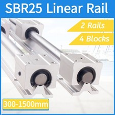 2 x SBR25 Linear Rail L300-1500mm Fully Supported Guide Shaft 4 x SBR25UU Block
