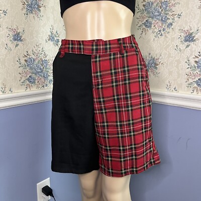 Hot Topic Split Red Plaid Black Bermuda Shorts, goth punk emo grunge,  Size S