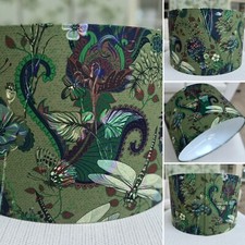 Green Dragonflies Velvet Lamp Shade Butterflies Floral Fabric Woodland Dragonfly