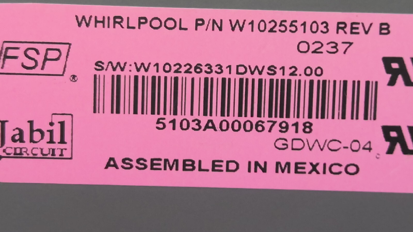 W10255103 JENNAIR Dishwasher Control Board eBay