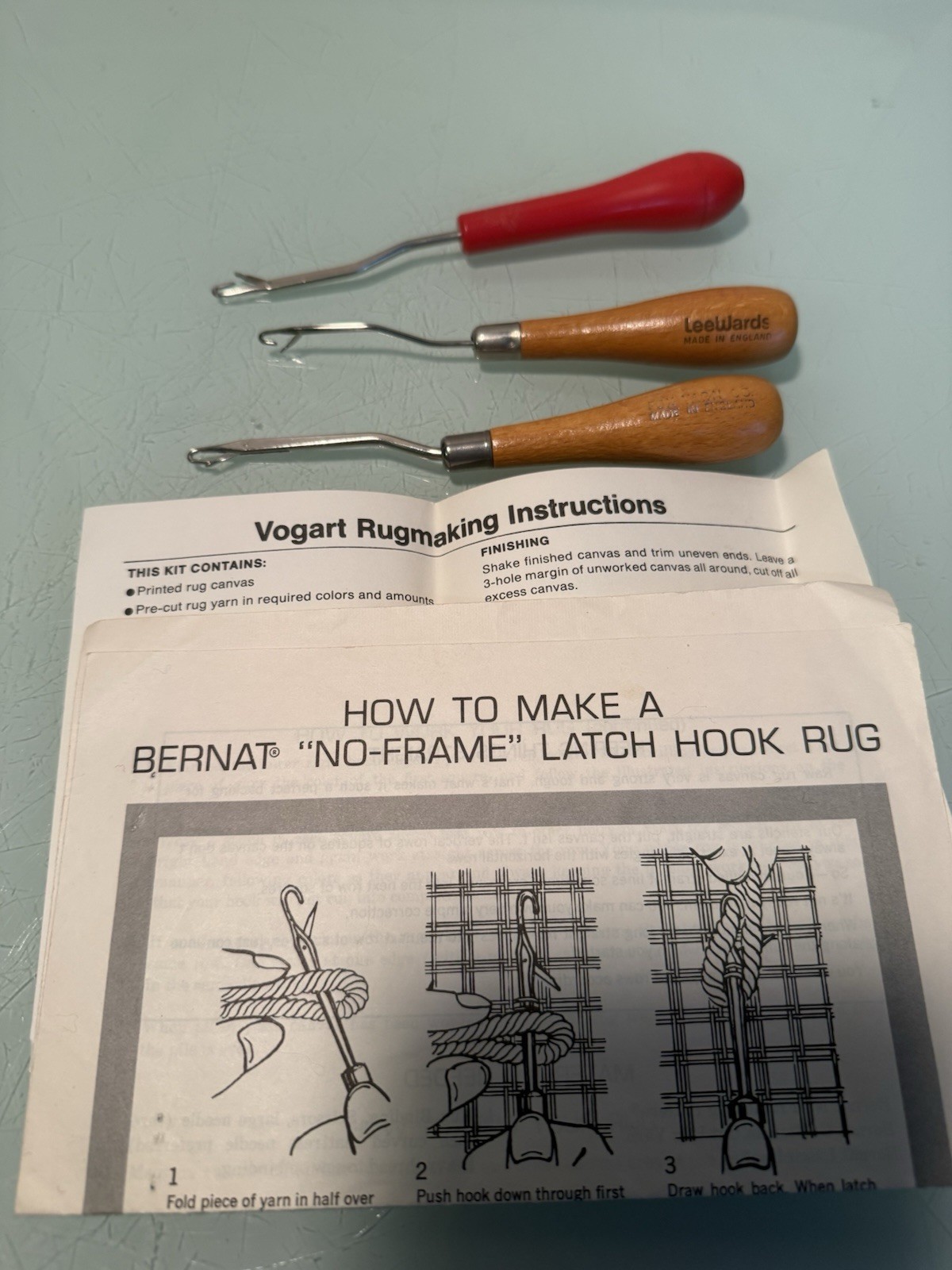 Large Vintage Latch Hook Rug Yarn Lot With Several Tools And Patterns NICE!!