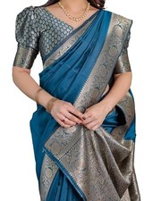 Women's Kanjivaram Soft lichi Silk Banarasi Sarees With Blouse Piece