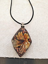 Hand Blown Murano Style Glass,Lilac Mix Pendant Necklace oblong,2 1/4" A1