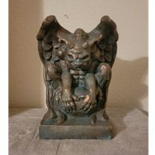 Winged Crouching Gray Gargoyle Figurine Statu...