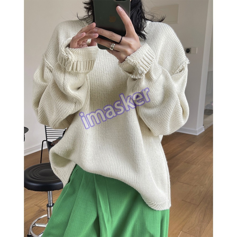 Winter Long Sleeve Women Knitted Round Neck Casual Loose Sweater Knitwear