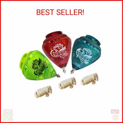 Cometa 3 Pack Jumbo Cobra Durable Plastic Spin Tops for Kids Metal Tip Made in M