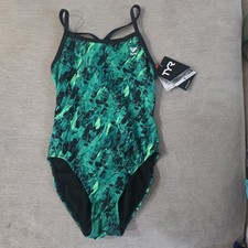 TYR Durafast Elite Women's Green Glisade Crosscutfit One Piece Swim Sz 34 New
