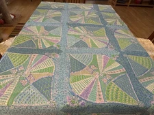 Tablecloth Blue Green Pink Geometric rectangle 70x52 Vanderbilt for Leacock