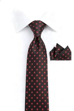 Men's Black Floral Necktie with Red Flowers  Matching Pocket Square