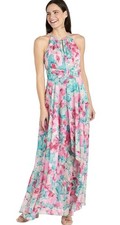 R&M Richards Floral Keyhole Halter Neck Layered Chiffon Maxi Dress Size 6P