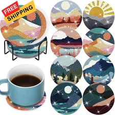 Sunnyray 8 Pcs Diamond Painting Coasters Landscape Paint 