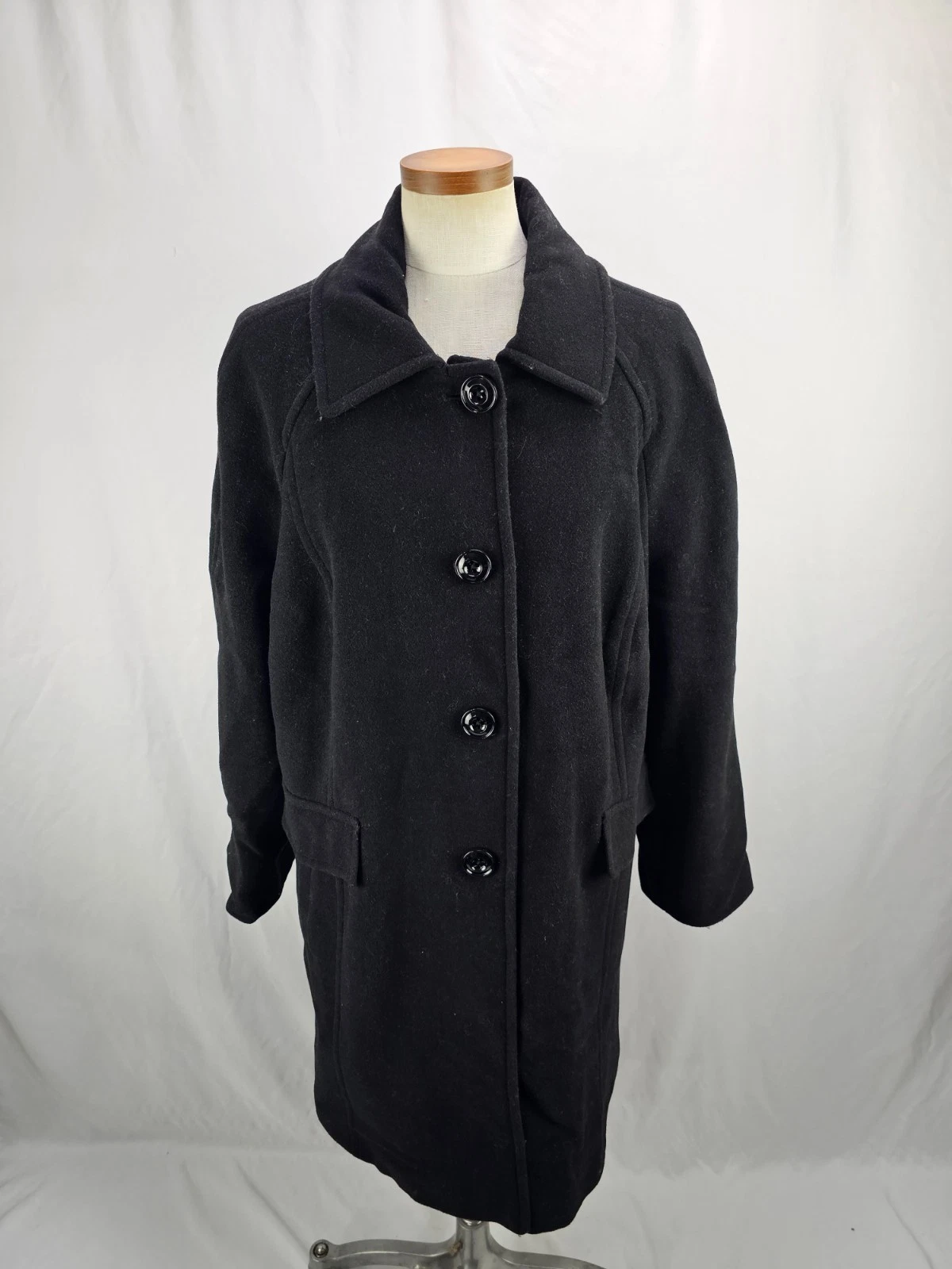 London Fog Women's Black Wool Blend Overcoat XL