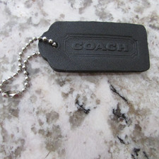 Vintage COACH 2.25" large Hang Tag Fob Charm Black Leather double sided for bag